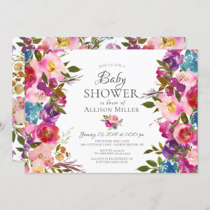 Purple Pink Floral BABY Shower Invitations