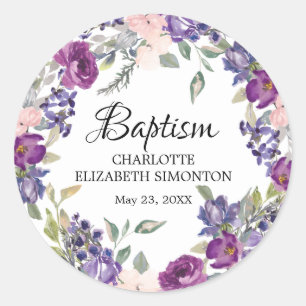 Purple Pink Floral Baptism Envelope Seal