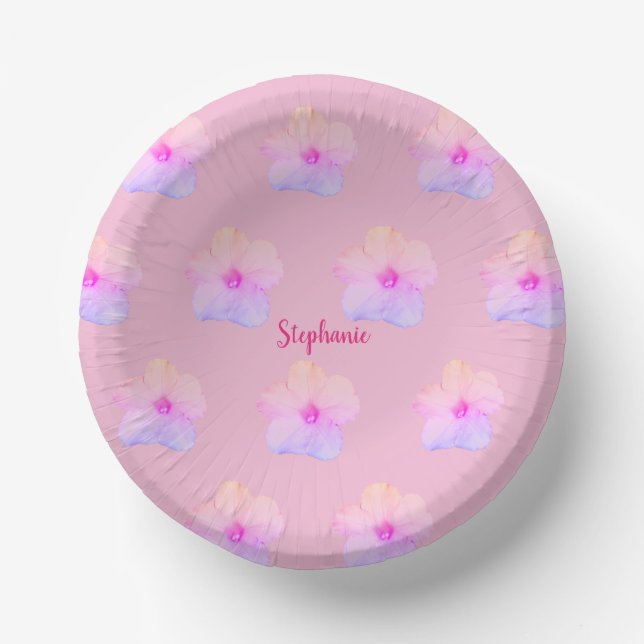 Purple Pink Floral Birthday Bridal Shower Wedding  Paper Plate (Front)