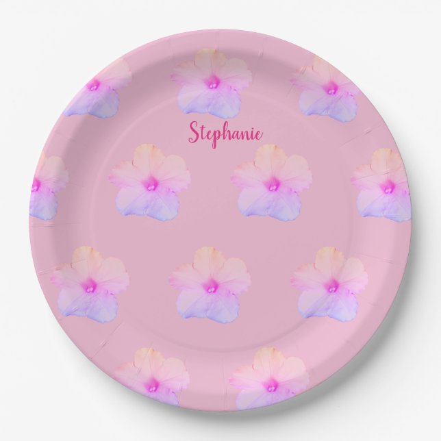 Purple Pink Floral Birthday Wedding Bridal Shower Paper Plate (Front)