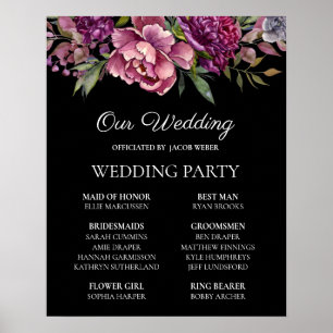 Purple Pink Floral Black Wedding Party Poster
