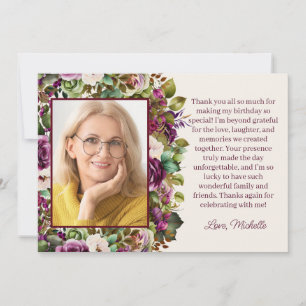 Purple Pink Floral Botanical Birthday Thank You Card