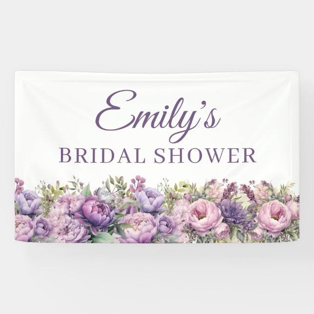 Purple Pink Floral Bridal Shower Banner (Horizontal)