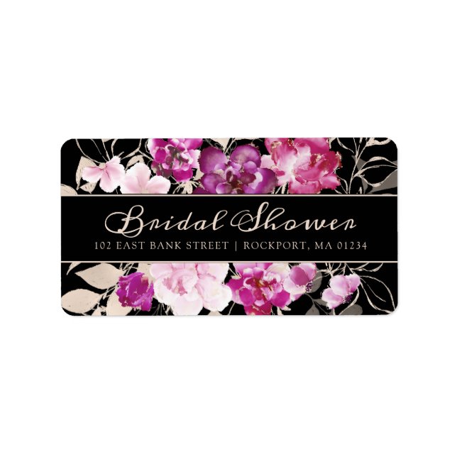 Purple Pink Floral Bridal Shower Return Address Label (Front)