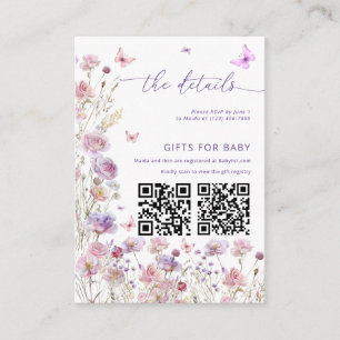 Purple Pink Floral Butterfly Baby Shower DETAILS Enclosure Card