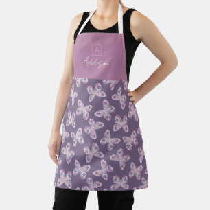 Purple Pink Floral Butterfly Personalised Monogram Apron