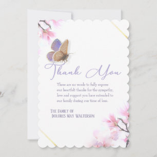 Purple & Pink Floral Butterfly Sympathy Thank You  Invitation