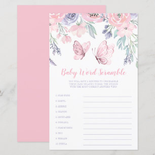 Purple Pink Floral Butterfly Word Scramble Game