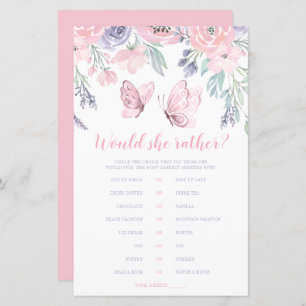 Purple Pink Floral Butterfly Would She Rather Game