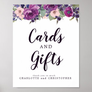 Purple & Pink Floral Cards & Gifts Wedding Sign