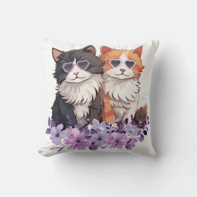 Purple Pink Floral Cats Cushion (Front)
