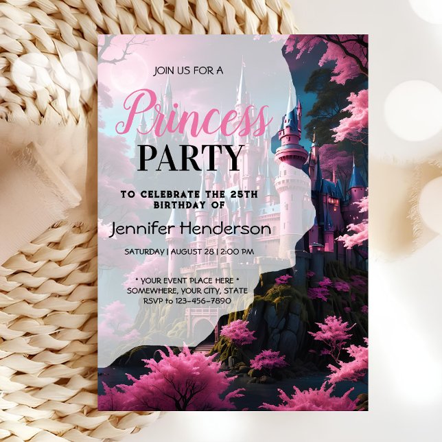 Purple pink floral cute princess birthday girl invitation (Creator Uploaded)