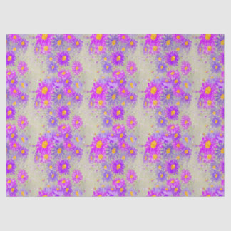 Purple & Pink Floral Daisy Aster Flower Striped Tissue Paper