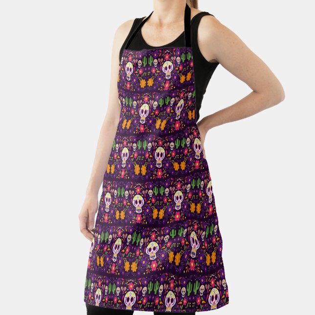 Purple Pink Floral Day Of The Dead Apron (Insitu)