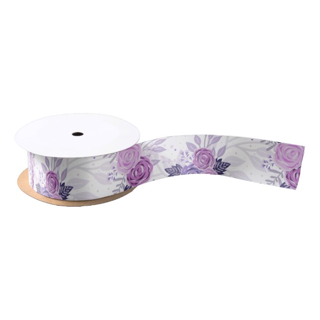 Purple Pink Floral Elegant Feminine Flowers  Satin Ribbon (Spool)