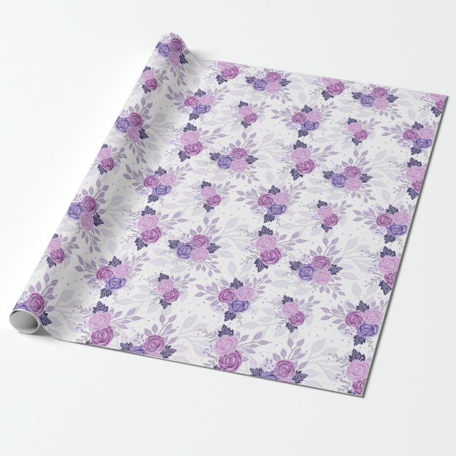 Purple Pink Floral Elegant Feminine Flowers  Wrapping Paper (Unrolled)