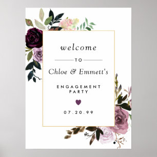 Purple Pink Floral Engagement Party Welcome Sign