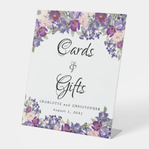 Purple Pink Floral Gifts and Cards Wedding  Pedestal Sign