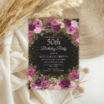 Purple Pink Floral Glitter Black 50th Birthday Invitation<br><div class="desc">Elegant and romantic pink and purple watercolor vintage roses/floral and foliage on black custom 50th birthday party invitation with gold glitter.  Personalised with the name of the guest of honour.</div>