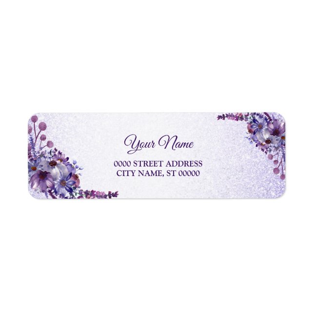 Purple Pink Floral Glitter Wedding Return Address (Front)