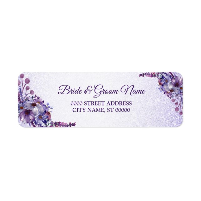 Purple Pink Floral Glitter Wedding Return Address (Front)