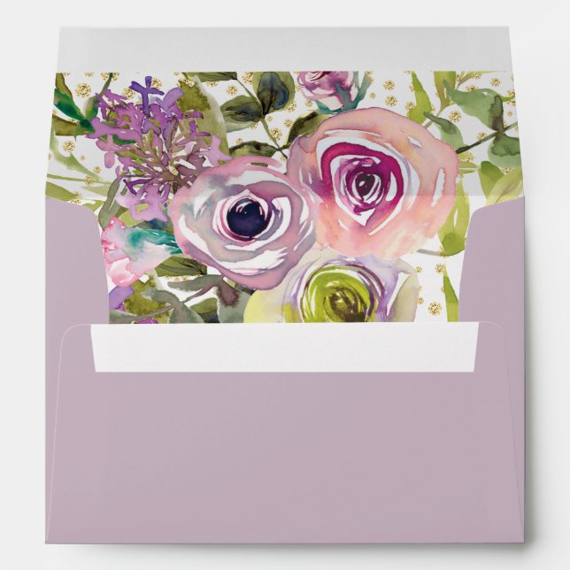 Purple Pink Floral Gold Glitter  Envelope (Back (Bottom))
