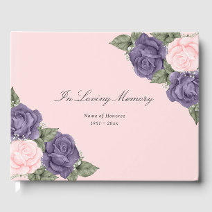 Purple Pink Floral In Loving Memory Funeral Guest Book