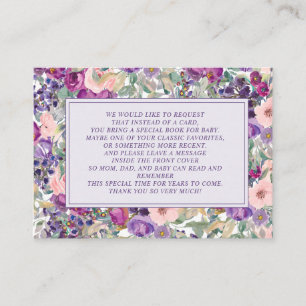 Purple Pink Floral Little Girl Baby Shower Books  Enclosure Card