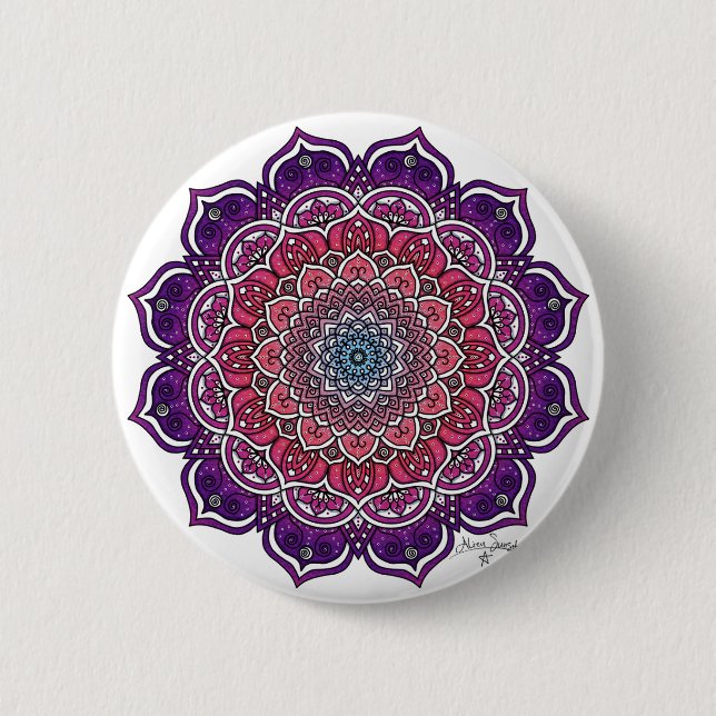 Purple-Pink Floral Mandala 6 Cm Round Badge (Front)