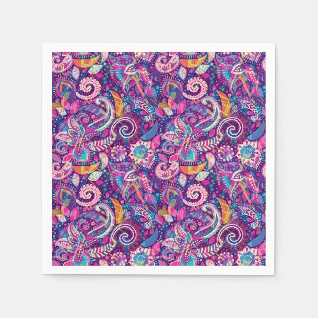 Purple & Pink Floral Paisley Girls Whimsical Boho Napkin (Front)