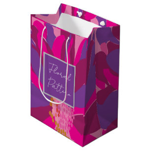 Purple Pink Floral Pattern  Medium Gift Bag
