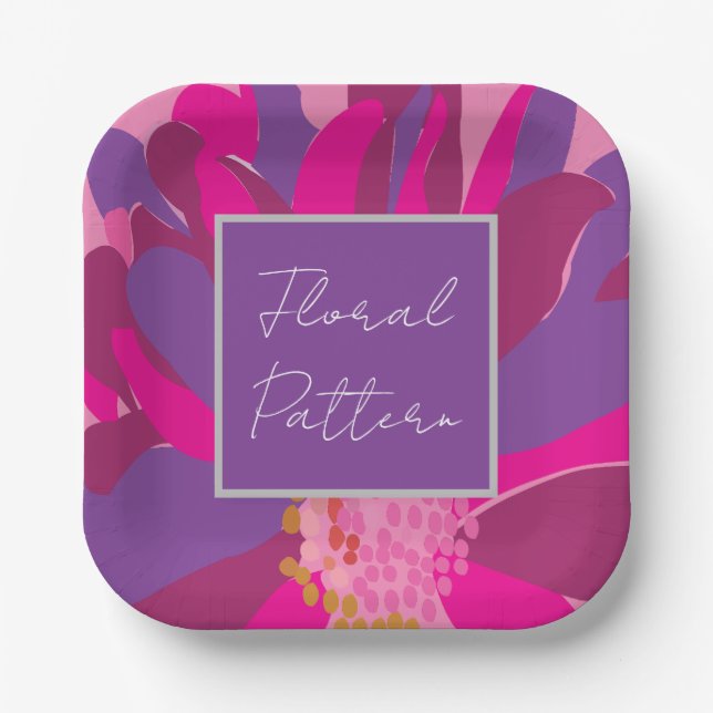 Purple Pink Floral Pattern Party Paper Plate (Front)