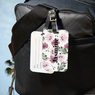 Purple & Pink Floral Pattern with Custom Monogram Luggage Tag