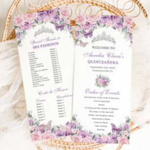 Purple Pink Floral Quinceañera Order of Events Programme