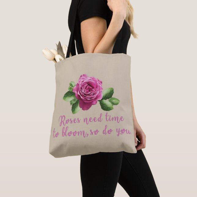 purple pink floral rose tote bag (Close Up)