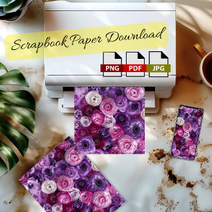 Purple Pink Floral Scrapbook Paper Download Poster