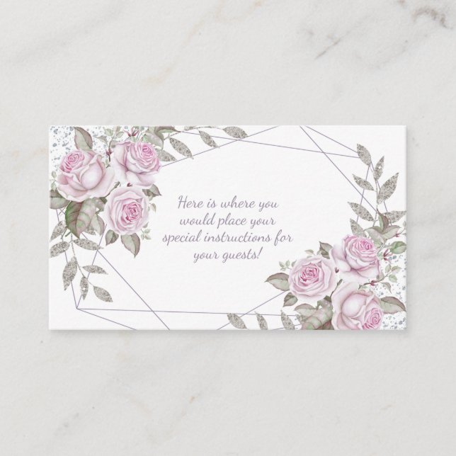 Purple Pink Floral Silver Glitter Enclosure Card (Front)