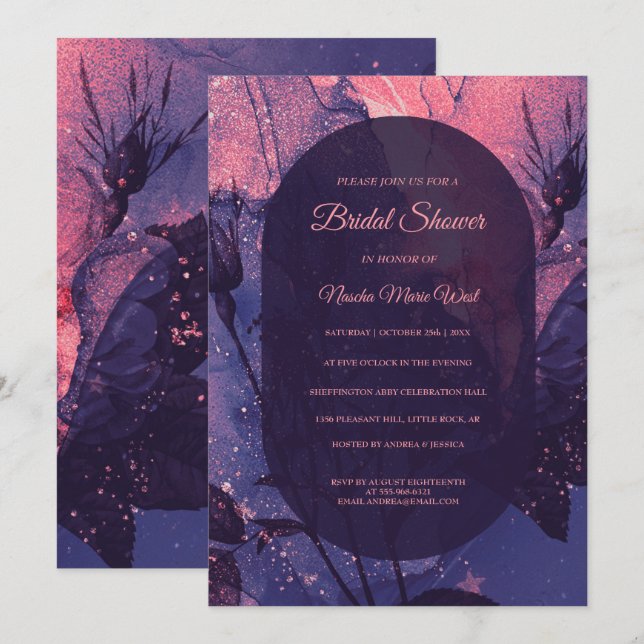 Purple & Pink Floral Stars Alt Goth Bridal Shower Invitation (Front/Back)