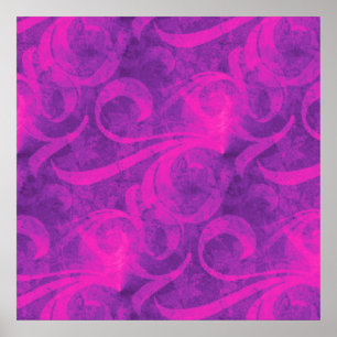 Purple Pink Floral Swirl Flourish Girly Pattern Poster