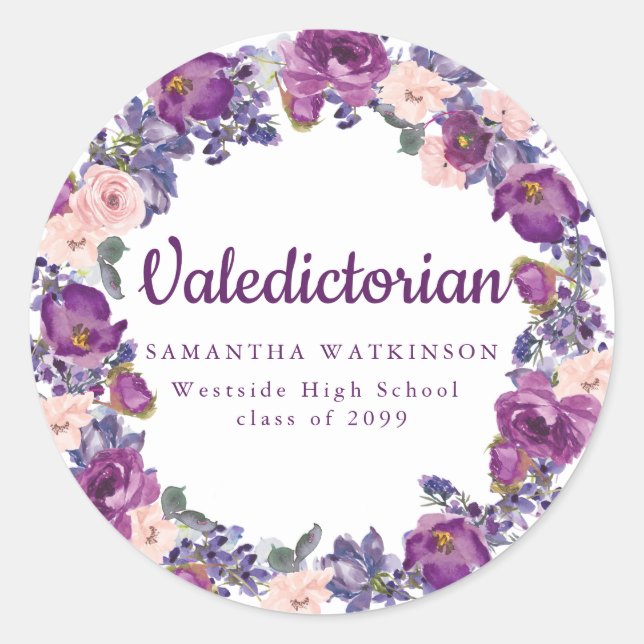 Purple & Pink Floral  Valedictorian Envelope Seal (Front)