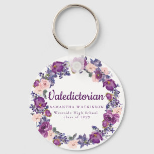 Purple & Pink Floral Valedictorian Graduation Gift Key Ring