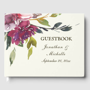 Purple Pink Floral Watercolor Bible Verse Wedding Guest Book
