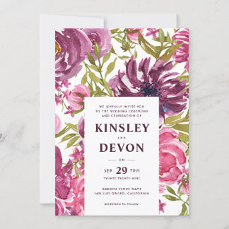 Purple & Pink Floral Watercolor Modern Wedding Invitation