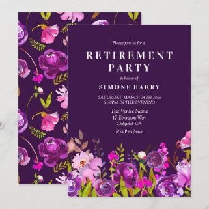 Purple Pink Floral Watercolor Retirement Party Invitation