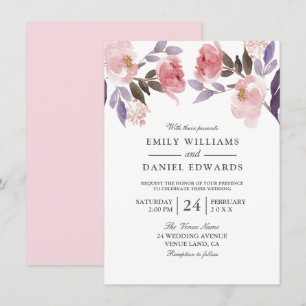 Purple Pink Floral Watercolor Wedding Invite