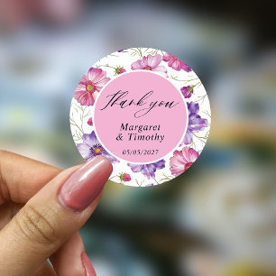 Purple Pink Floral Wedding Classic Round Sticker
