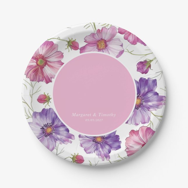  Purple Pink Floral Wedding  Paper Plate (Front)