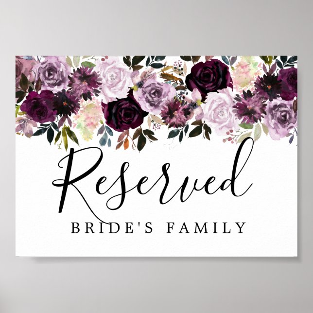 Purple Pink Floral Wedding Reserved Sign (Front)