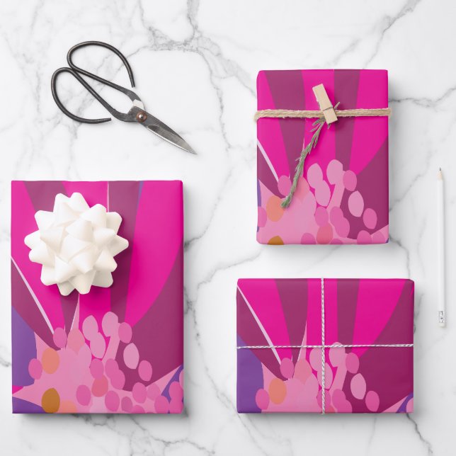 Purple Pink Floral  Wrapping Paper Sheet (Front)