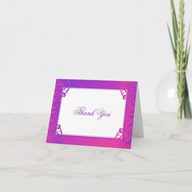 Purple Pink Flourish Bat Mitzvah Thank You Card (Front)